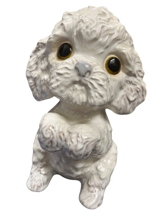 None Other - USA VTG big eyes ceramic white poodle puppy statute figurine SKU 10-220